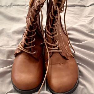 Tan Combat Lace-Up Boots with Sturdy Sole